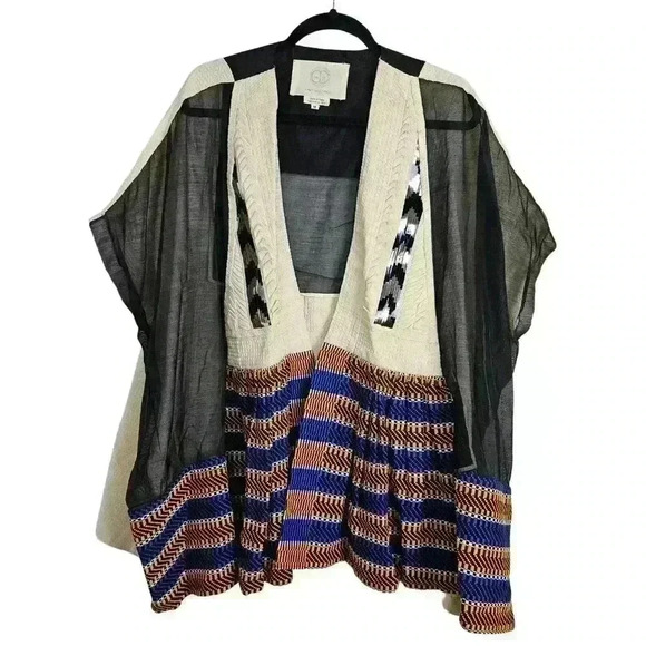 Anthropologie Amit Aggarwal Stripe Swing Kimono Cardigan Aztec Oversized - Picture 1 of 3